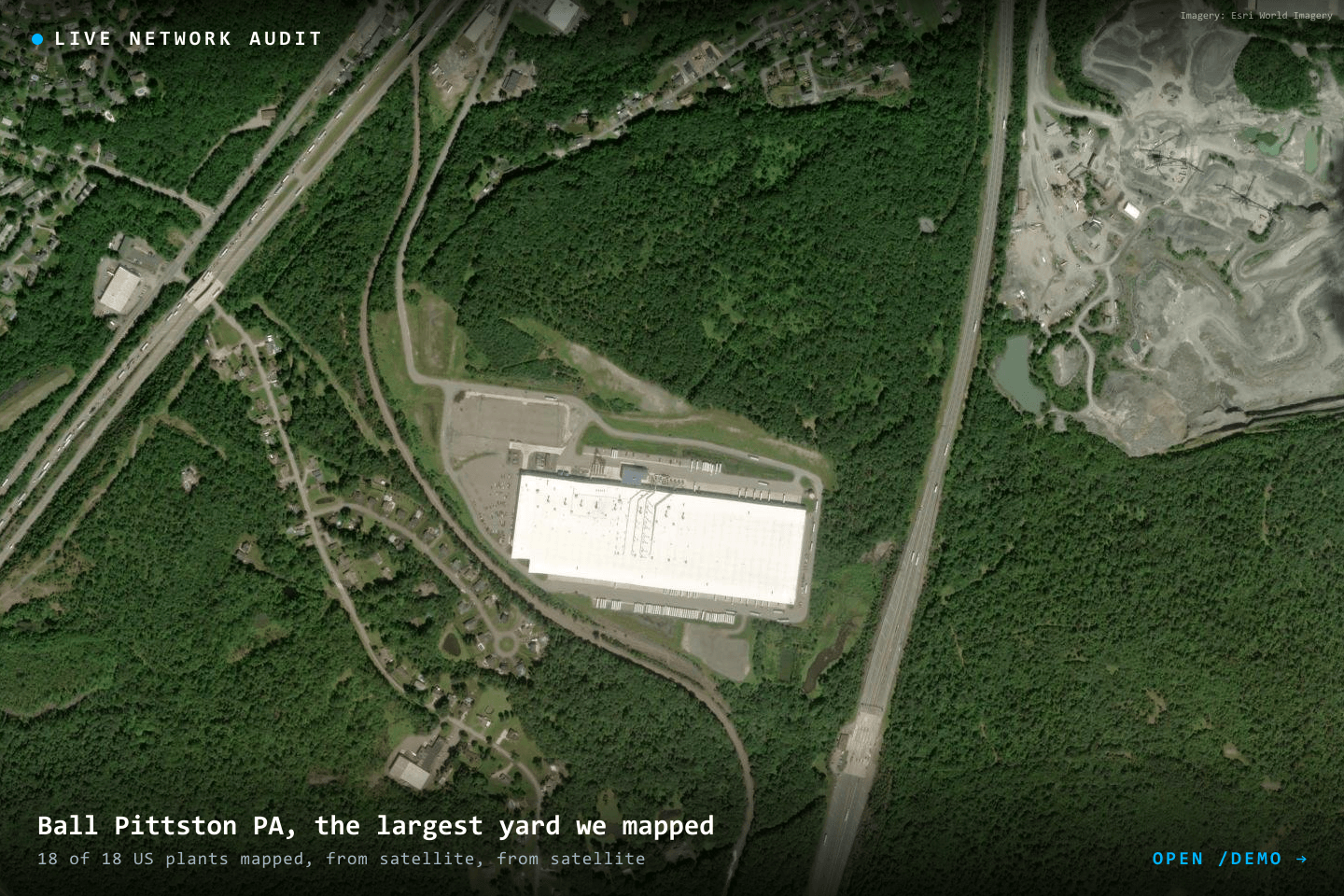 The Ball network silo-tax audit, 18 US plants mapped from satellite
