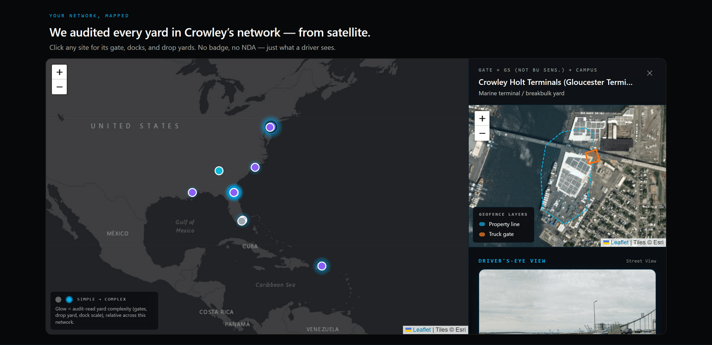 Live YardFlow network map of the Crowley network