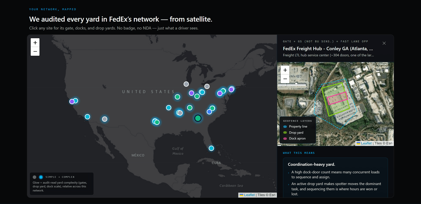 Live YardFlow network map of the FedEx network