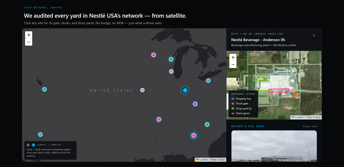 Live YardFlow network map of the Nestlé USA network