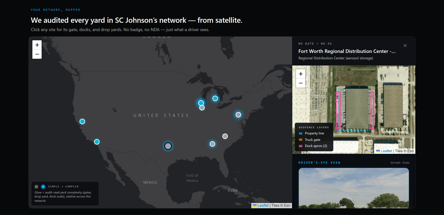 Live YardFlow network map of the SC Johnson network